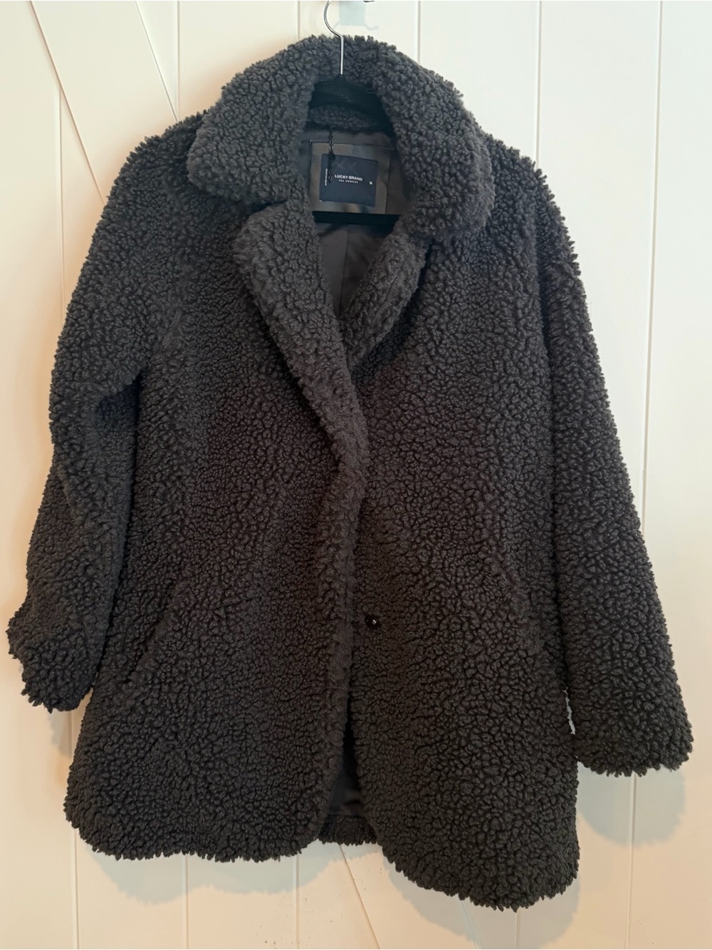 Lucky Brand Teddy Coat Women’s Medium Black Cozy Winter Capsule